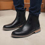 Leather Brogue Chelsea Boots with Pull Tab for Men - View 4