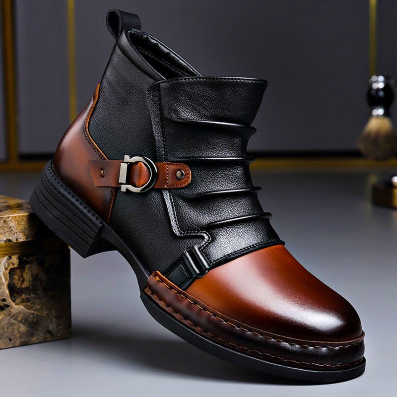 Leather Buckle Ankle Boots for Men