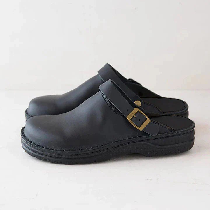 Leather Buckle Clogs for Men - Black