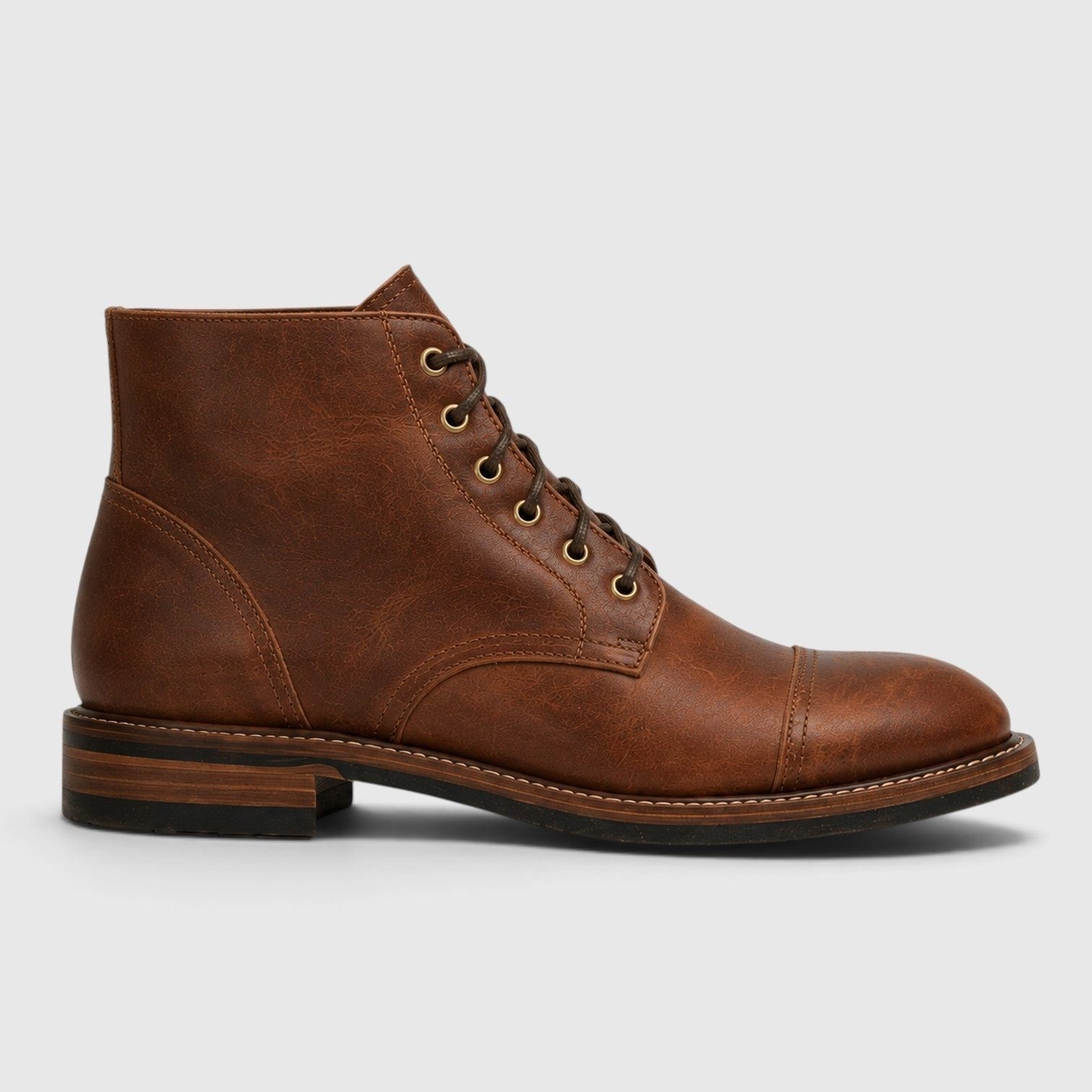 Leather Cap Toe Lace-Up Ankle Boots for Men - View 2