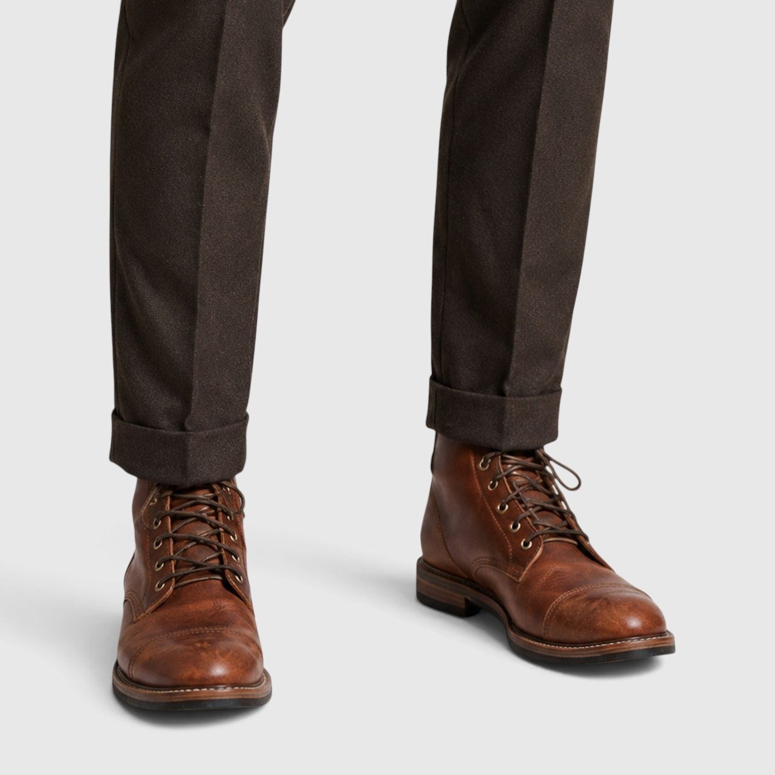 Leather Cap Toe Lace-Up Ankle Boots for Men - View 4