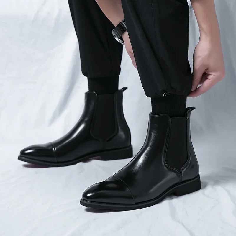 Leather Cap Toe Slip-On Chelsea Boots for Men - View 10