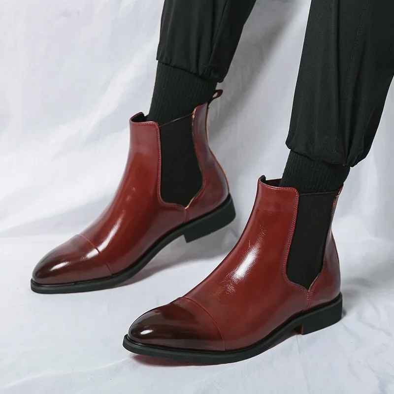 Leather Cap Toe Slip-On Chelsea Boots for Men - View 11