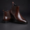 Leather Cap Toe Slip-On Chelsea Boots for Men - Brown
