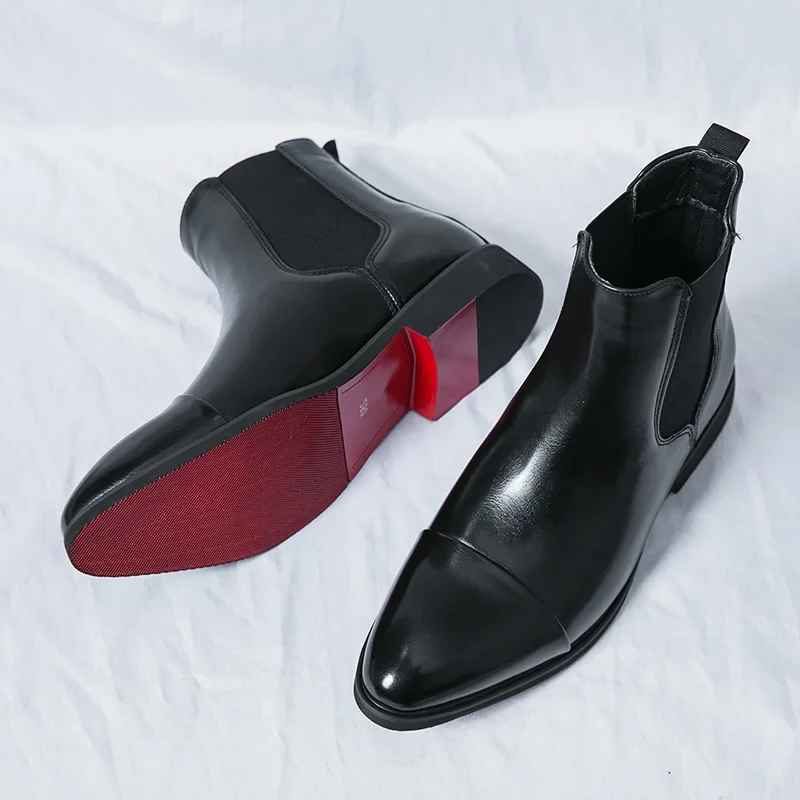 Leather Cap Toe Slip-On Chelsea Boots for Men - View 4