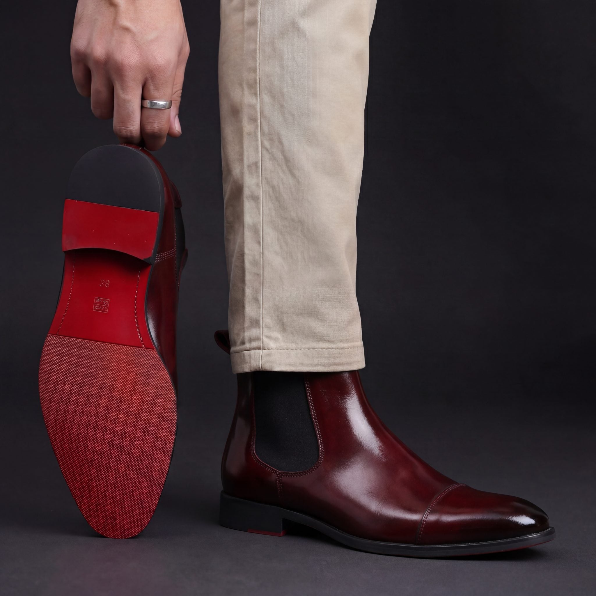 Leather Cap Toe Slip-On Chelsea Boots for Men - View 6