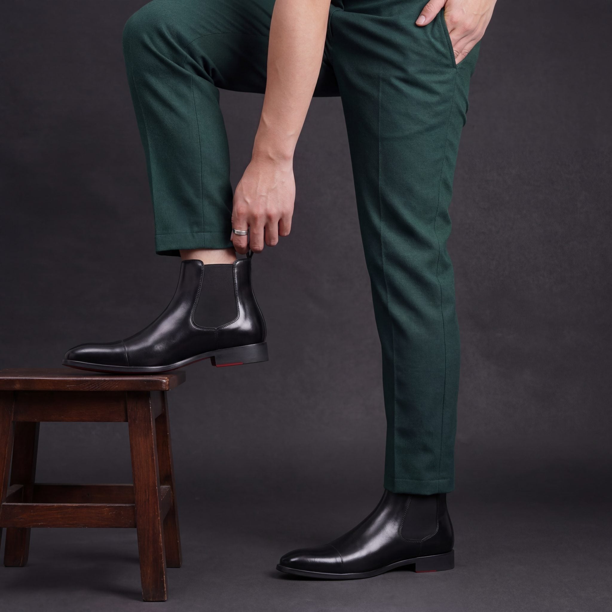 Leather Cap Toe Slip-On Chelsea Boots for Men - View 7
