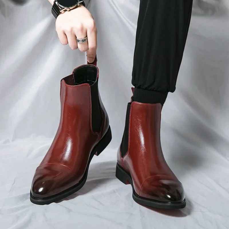 Leather Cap Toe Slip-On Chelsea Boots for Men - View 8