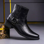 Leather Harness Ankle Boots for Men - Obsidian Black