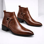 Leather Harness Heeled Boots for Men