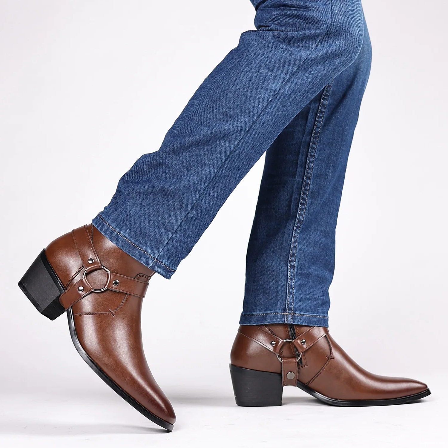 Leather Harness Heeled Boots for Men - View 2