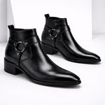 Leather Harness Heeled Boots for Men - Black