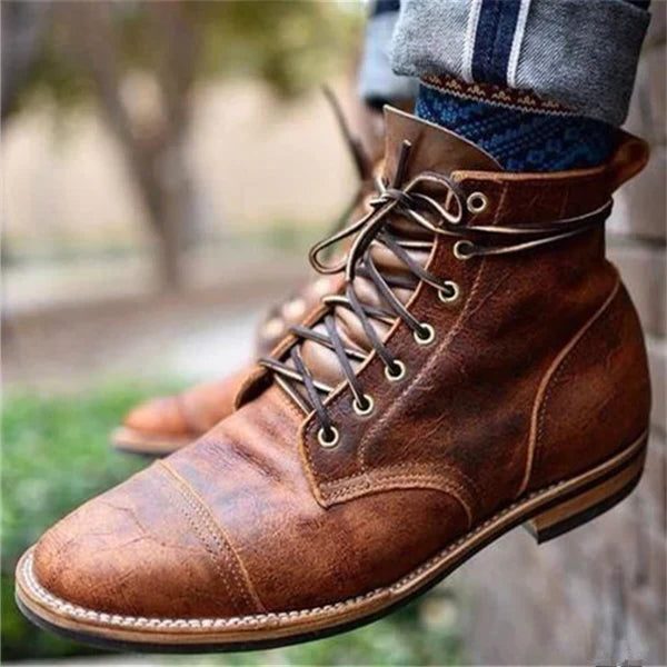 Leather Lace-Up Ankle Boots for Men