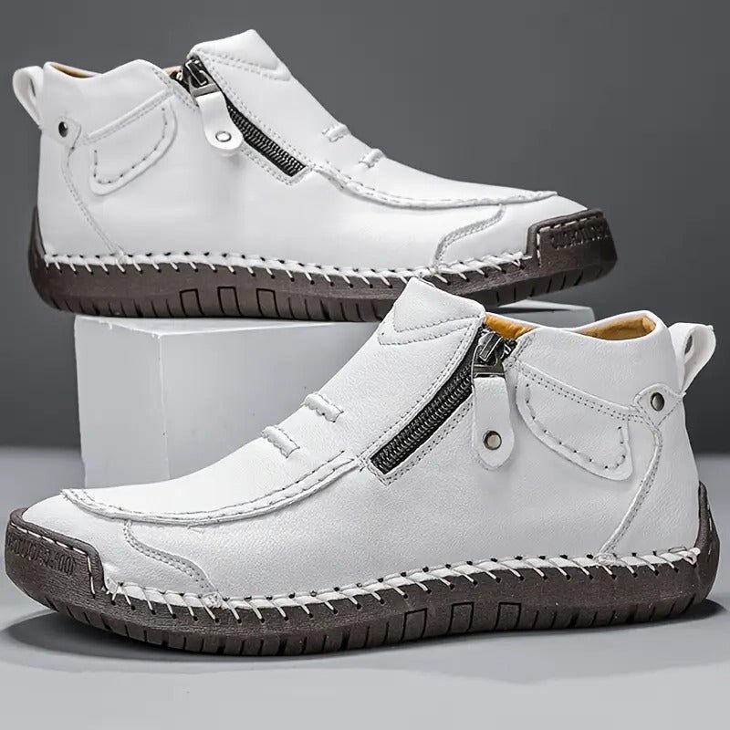 Leather Lace-Up Ankle Boots for Men - White