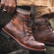 Leather Lace-Up Ankle Boots with Block Heel for Men