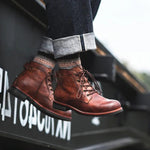Leather Lace-Up Ankle Boots with Block Heel for Men - View 3