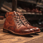 Leather Lace-Up Ankle Boots with Block Heel for Men - View 4