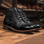 Leather Lace-Up Ankle Boots with Block Heel for Men - View 5
