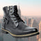 Leather Lace-Up Boots with Side Buckle for Men