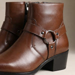 Leather Pointed Toe Harness Ankle Boots with Block Heel for Men - View 3