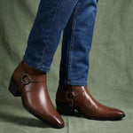 Leather Pointed Toe Harness Ankle Boots with Block Heel for Men - View 5