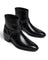 Leather Pointed Toe Harness Ankle Boots with Block Heel for Men - Black