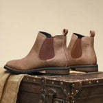 Leather Round Toe Ankle Boots with Elastic Side Panels for Men - View 11