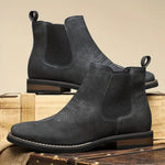 Leather Round Toe Ankle Boots with Elastic Side Panels for Men - View 12