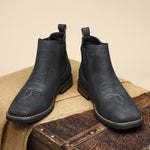 Leather Round Toe Ankle Boots with Elastic Side Panels for Men - View 13