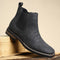 Leather Round Toe Ankle Boots with Elastic Side Panels for Men - Black