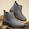 Leather Round Toe Ankle Boots with Elastic Side Panels for Men - Gray
