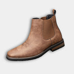 Leather Round Toe Ankle Boots with Elastic Side Panels for Men - View 4