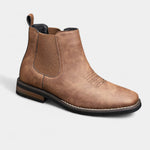 Leather Round Toe Ankle Boots with Elastic Side Panels for Men - View 5
