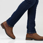 Leather Round Toe Ankle Boots with Elastic Side Panels for Men - View 7