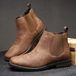 Leather Round Toe Ankle Boots with Elastic Side Panels for Men - View 8