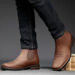 Leather Round Toe Ankle Boots with Elastic Side Panels for Men - View 9