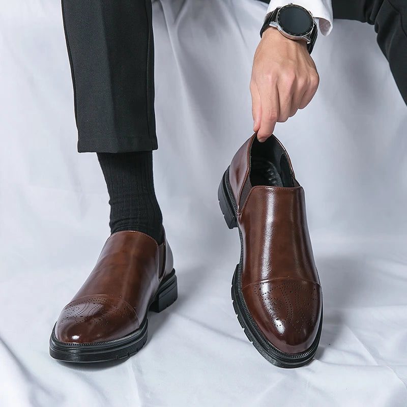 Leather Slip-On Loafers for Men - Brown