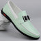 Leather Slip-On Loafers with Buckle Detail for Men