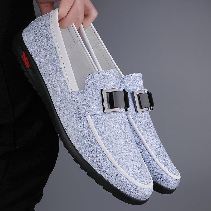 Leather Slip-On Loafers with Buckle Detail for Men - View 7