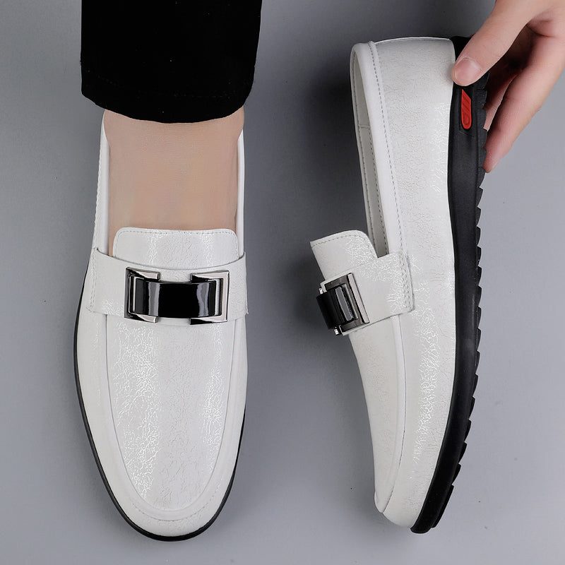 Leather Slip-On Loafers with Buckle Detail for Men - View 9