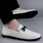 Leather Slip-On Loafers with Buckle Detail for Men - View 10