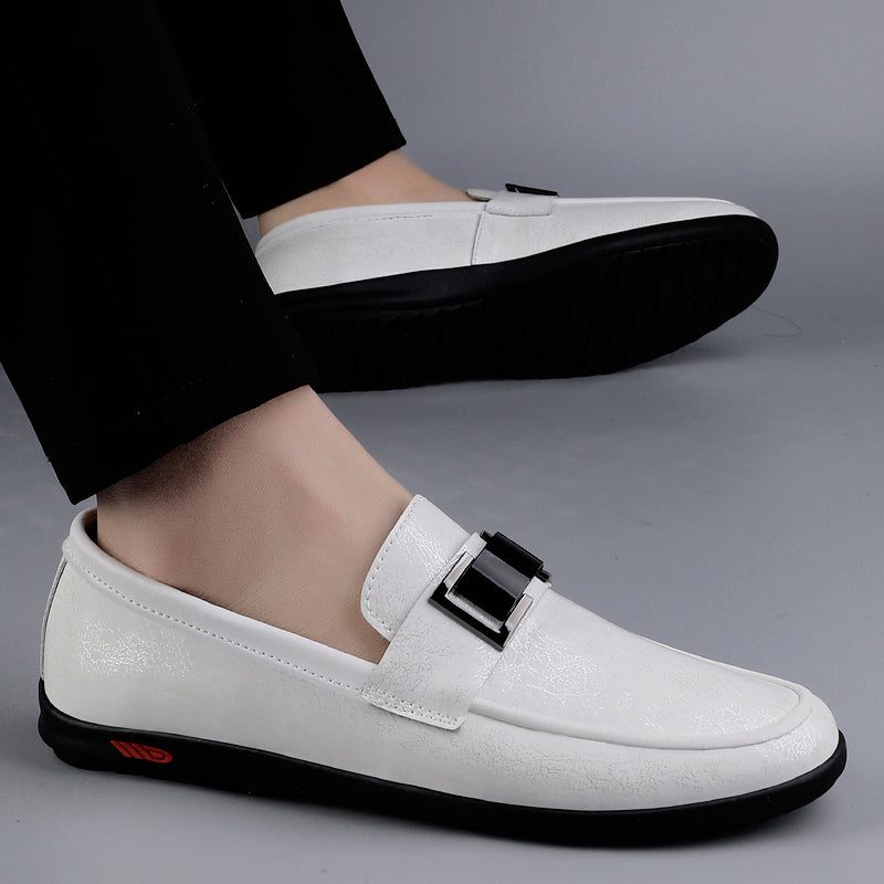 Leather Slip-On Loafers with Buckle Detail for Men - View 10