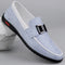 Leather Slip-On Loafers with Buckle Detail for Men - Coastal Blue