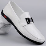 Leather Slip-On Loafers with Buckle Detail for Men - Pearl