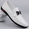Leather Slip-On Loafers with Buckle Detail for Men - Pearl