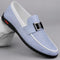 Leather Slip-On Loafers with Buckle Detail for Men - Coastal Blue Perforated