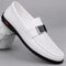 Leather Slip-On Loafers with Buckle Detail for Men - Pearl Perforated