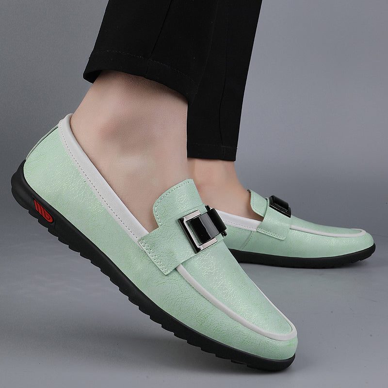 Leather Slip-On Loafers with Buckle Detail for Men - View 2