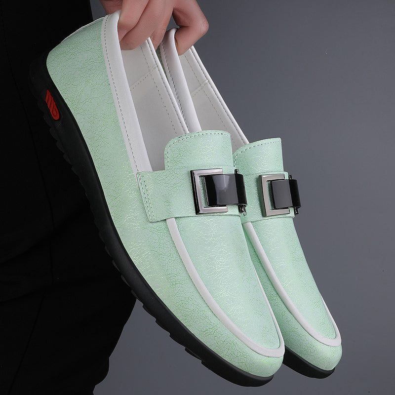 Leather Slip-On Loafers with Buckle Detail for Men - View 3