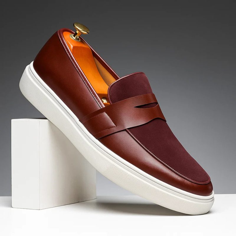 Leather Suede Slip-On Sneakers with Penny Strap for Men